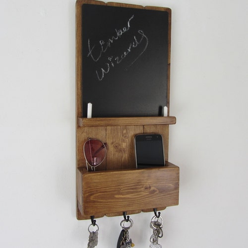Rustic Wood Kitchen Organizer 3 Hook Key Holder With Shelf Etsy UK