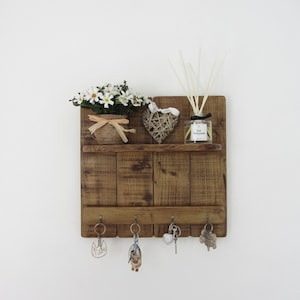 Rustic reclaimed wood 4 hook key holder with shelf , Rustic kitchen furniture