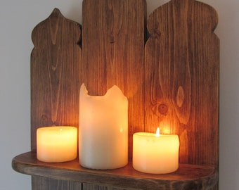 34cm Moroccan arch Reclaimed pallet wood floating shelf  led candle holder sconce  kitchen shelf  bathroom shelf