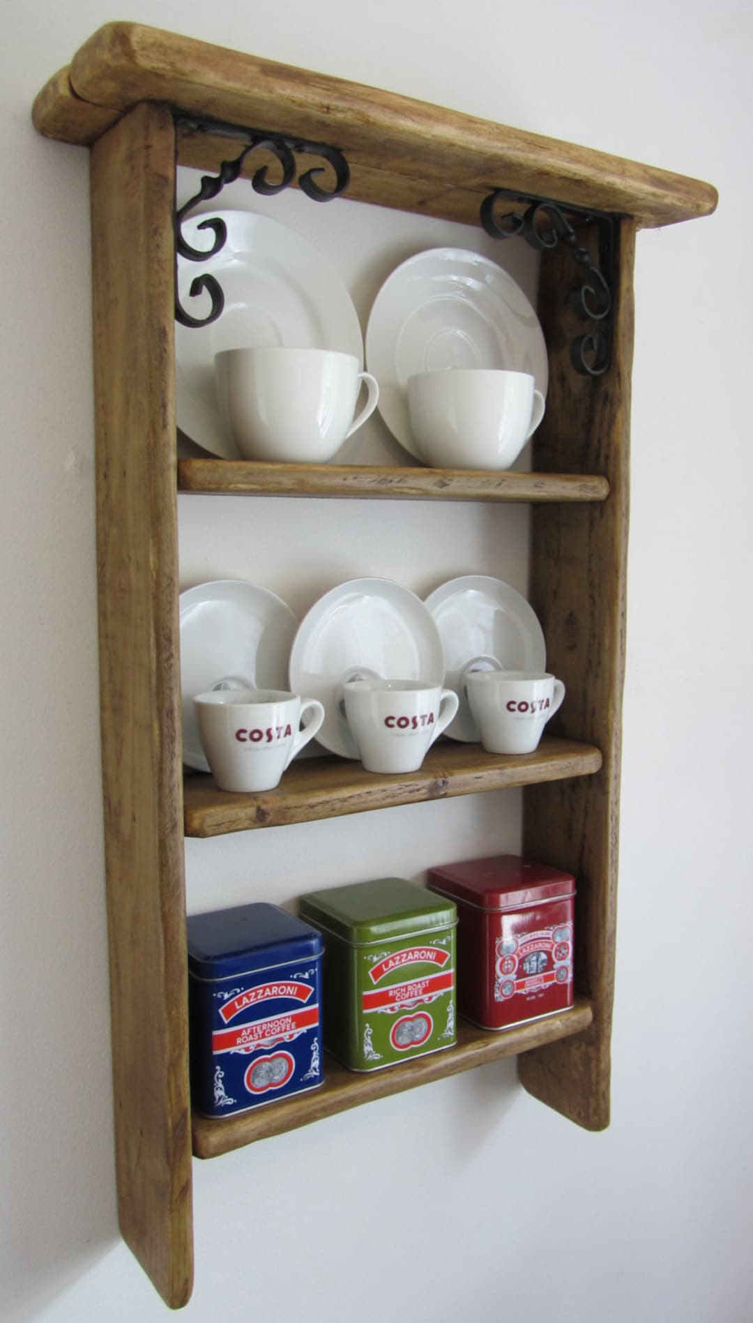 70cm Tall Shabby Chic Rustic Reclaimed Wood 3 Tier Shelf / Shelves