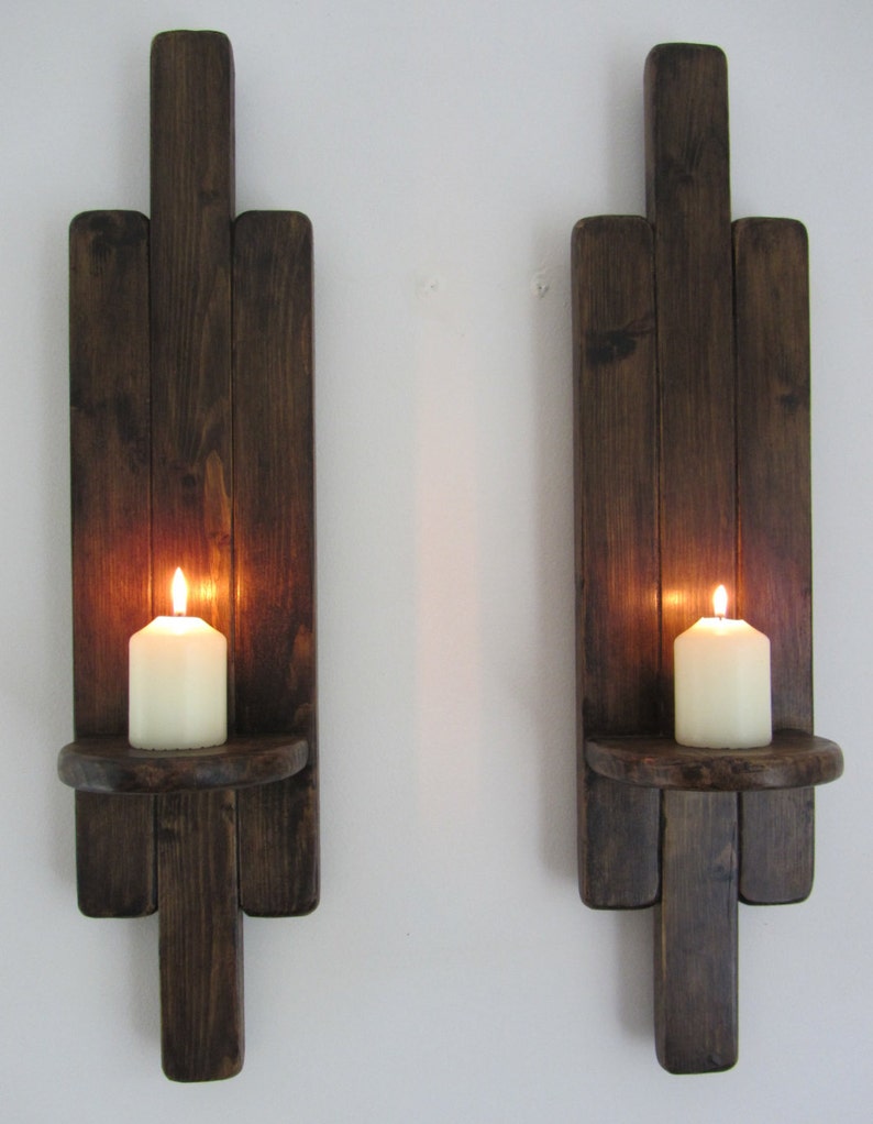 Pair of Art Deco Style Rustic Wood Wall Sconce's / LED - Etsy