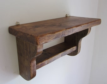 Chunky rustic reclaimed plank wood shelf , farmhouse style kitchen / bathroom shelf shabby chic shelf