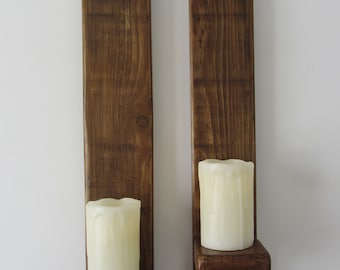 Rustic Reclaimed Wood Wall Sconces with Cast Iron Bracket