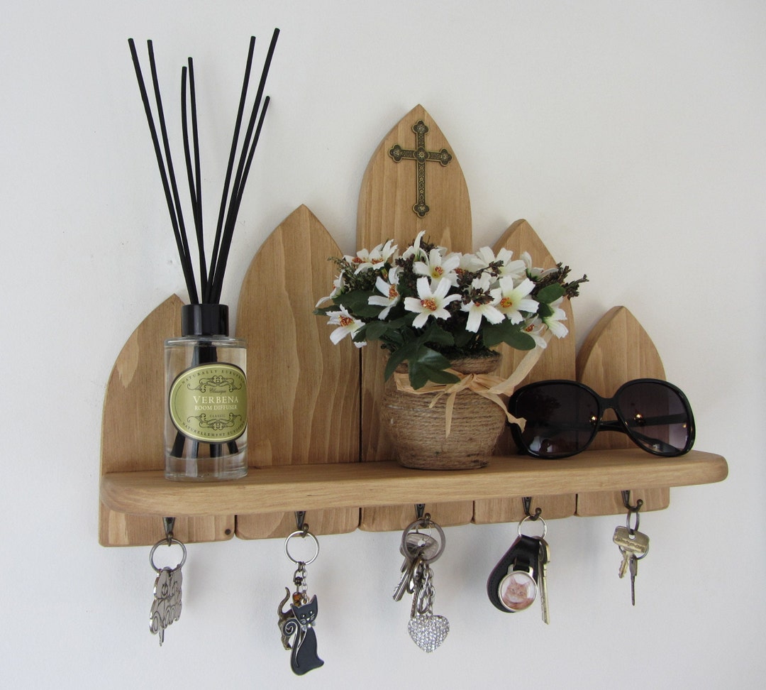 Gothic 5 Hook Key Holder With Shelf / Entryway Shelf / Key Rack ...
