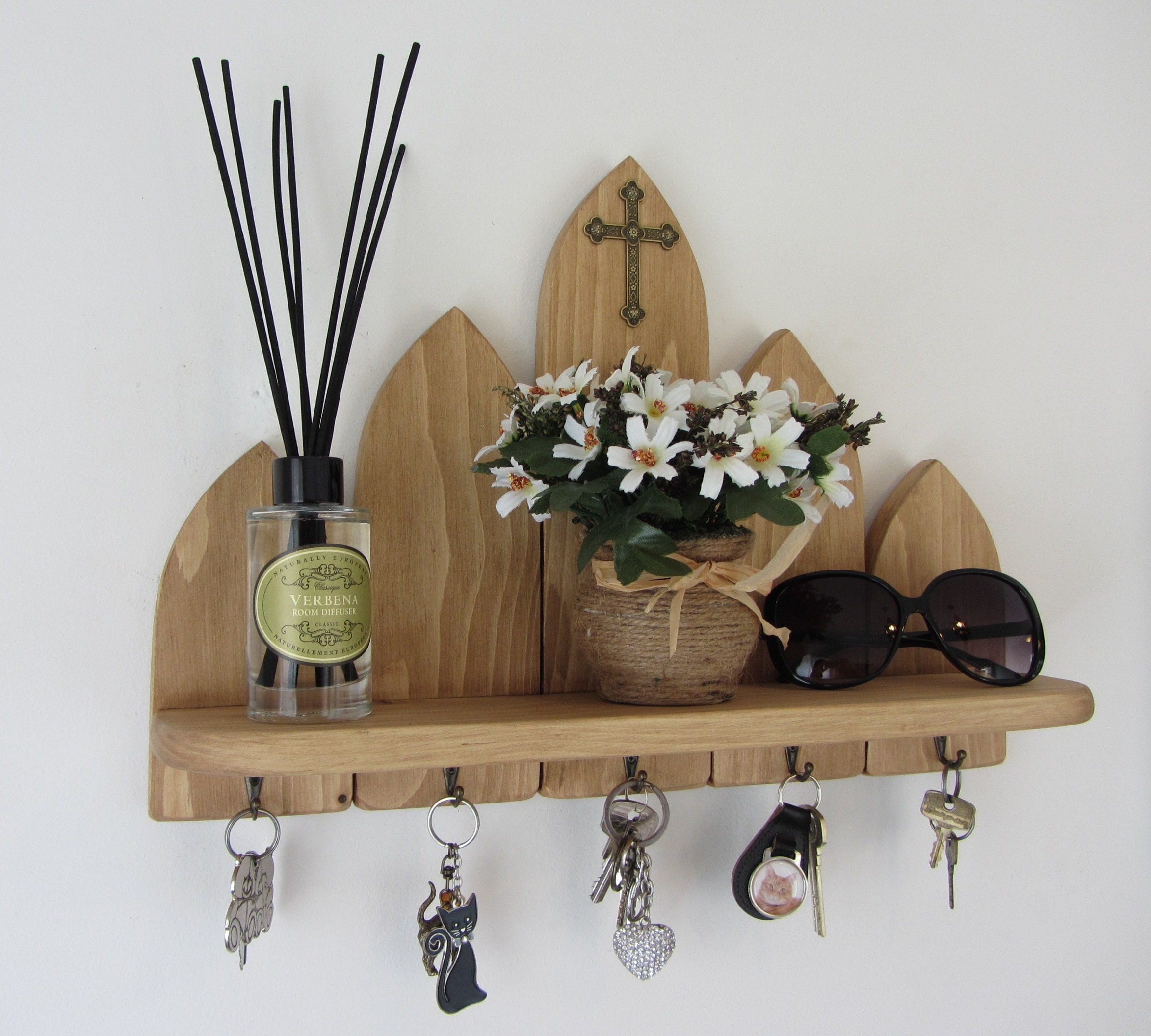 Gothic 5 Hook Key Holder With Shelf / Entryway Shelf / Key Rack