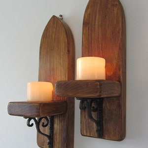 Gothic Arch Reclaimed Wood Wall Sconces with Cast Iron Brackets