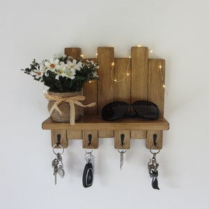 Rustic wood key holder with shelf / entryway shelf / key rack / kitchen organizer 7 colour options