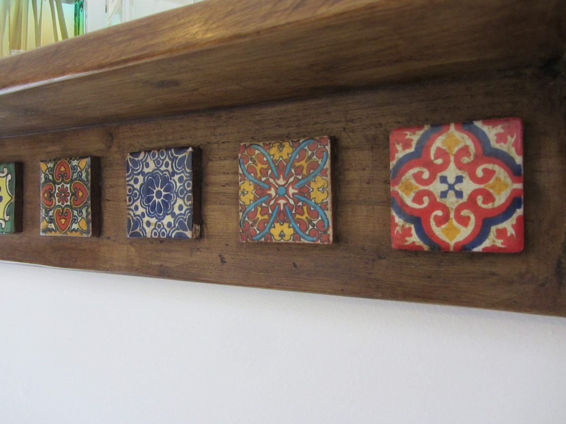 Rustic wood Mexican style shelf with hand painted Mexican Etsy