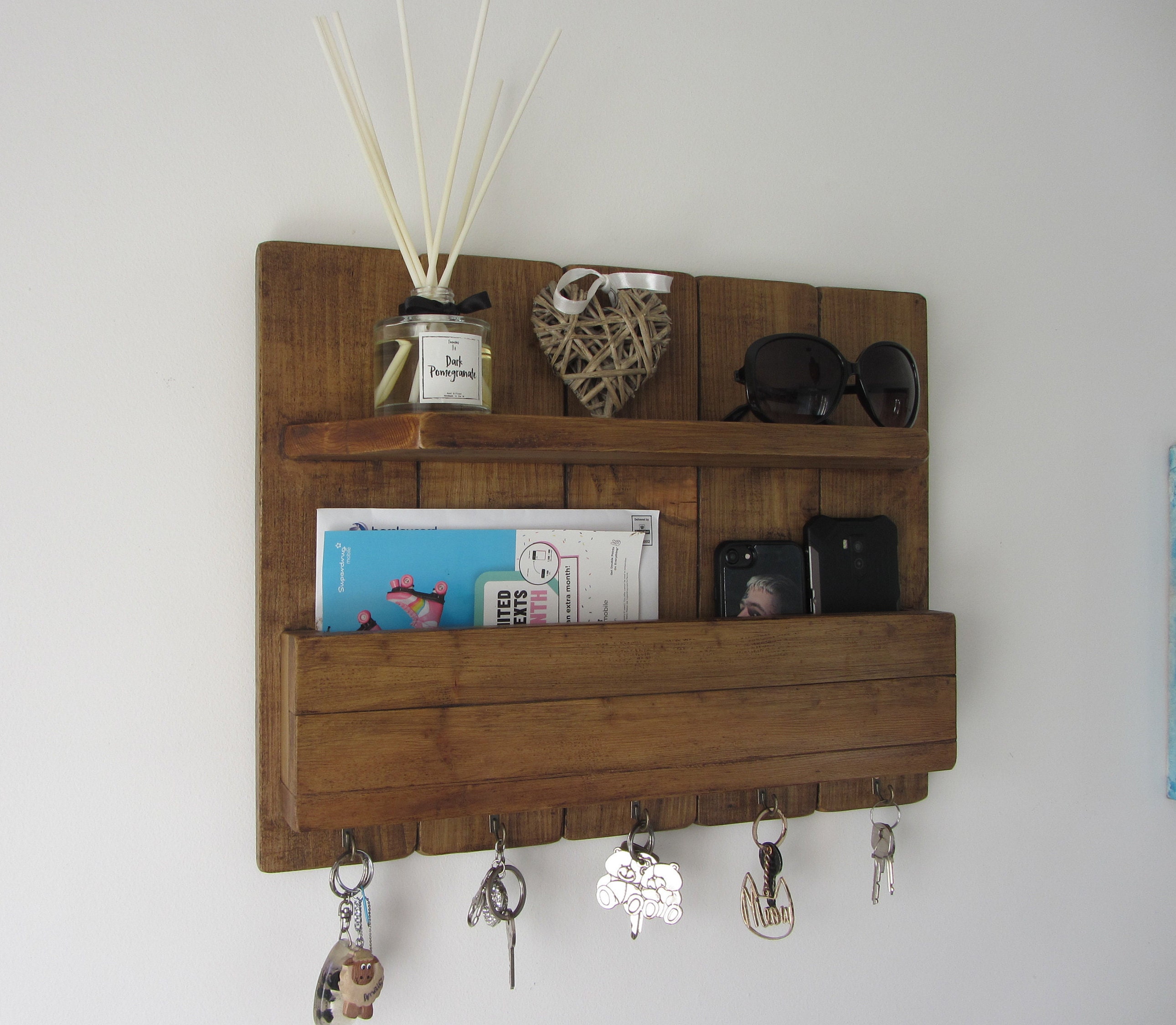 Rustic Reclaimed Wood Organizer 5 Hook Key Holder With Shelf - Etsy UK