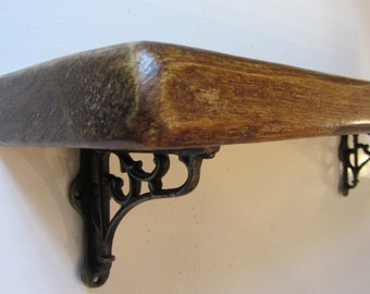 Reclaimed Chunky Plank Wood Rustic Farmhouse Style Shelf with Cast Iron Brackets