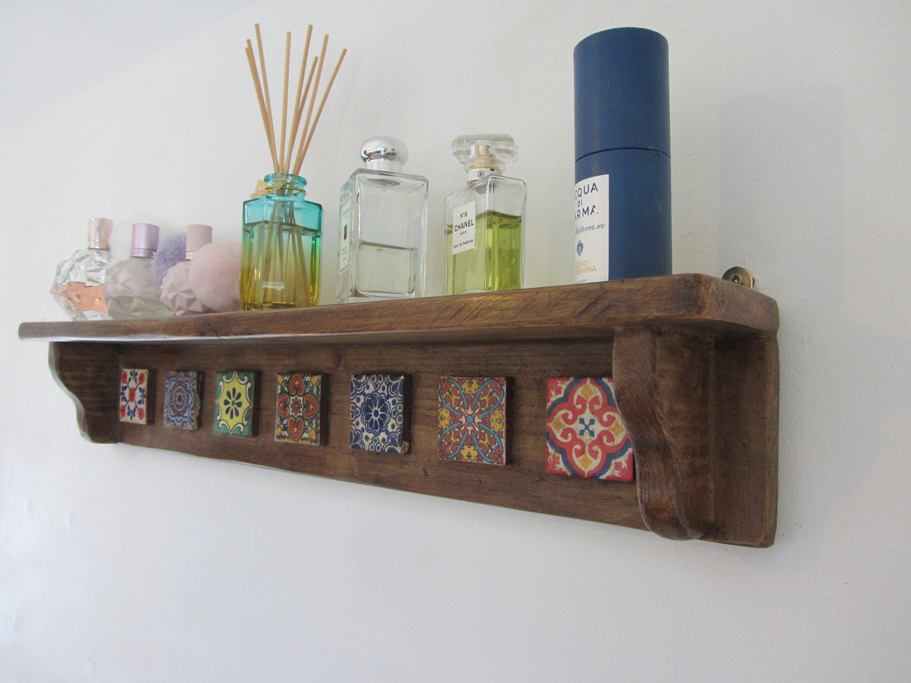 Rustic Wood Mexican Style Shelf With Hand Painted Mexican Etsy UK