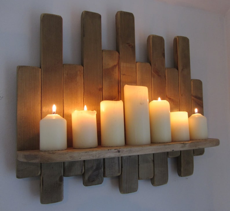 50 cm wide rustic wood floating shelf / LED candle holder ... on Shelves For Candle Displays id=92562