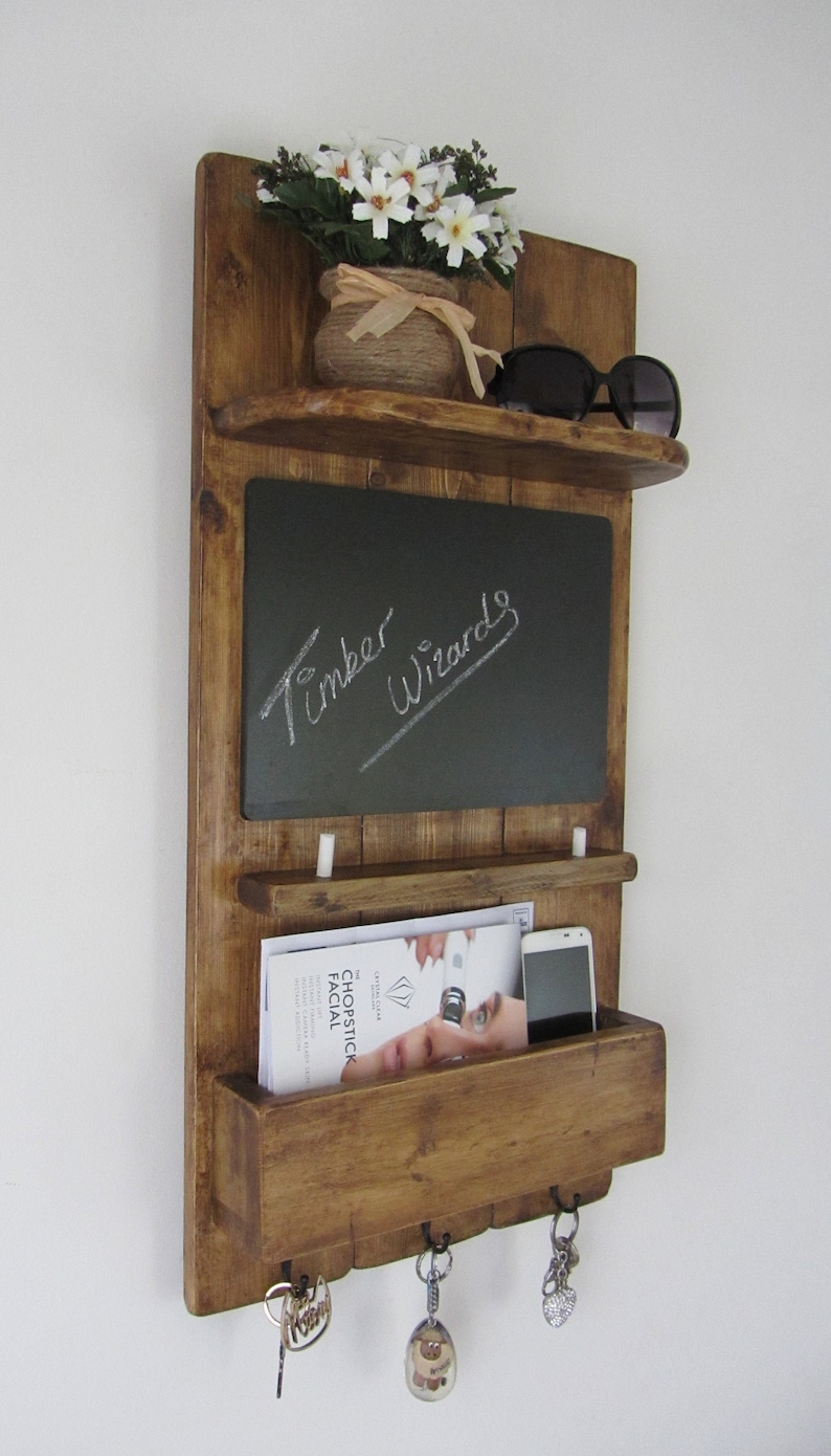 Reclaimed Wood Kitchen Organizer 3 Hook Key Holder With Shelf Etsy