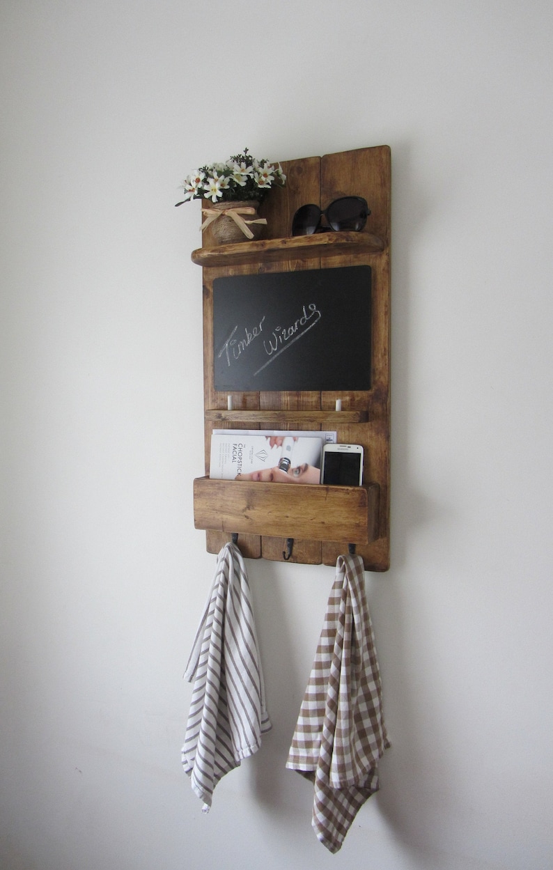 Reclaimed Wood Kitchen Organizer 3 Hook Key Holder With Shelf Etsy UK
