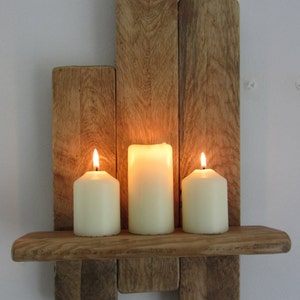 45cm tall Floating shelf / wall sconce candleholder rustic reclaimed pallet wood & antique brown beeswax