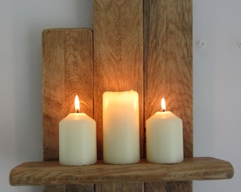 45cm tall Floating shelf / wall sconce candleholder rustic reclaimed pallet wood & antique brown beeswax