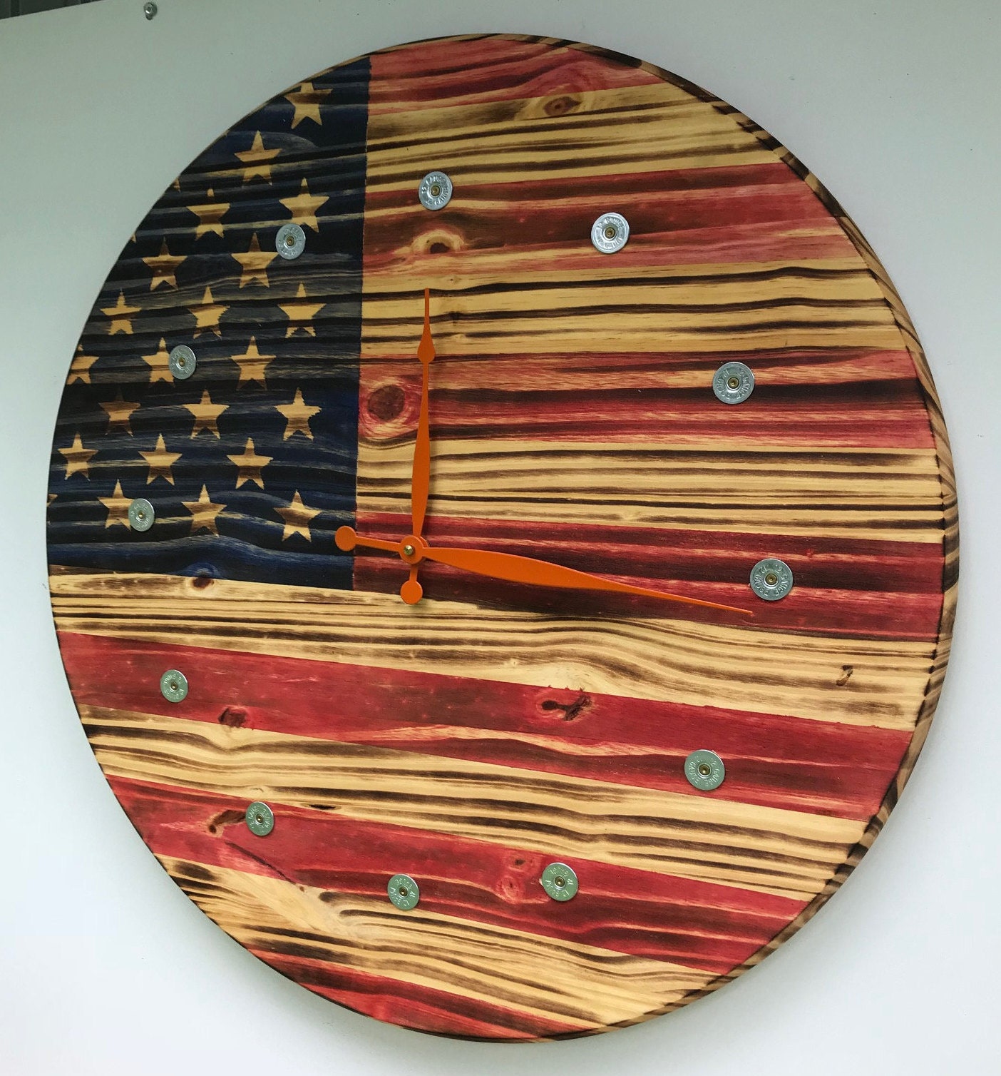 Rustic Wood American Flag Clock Wooden Clock Wall Clock Etsy