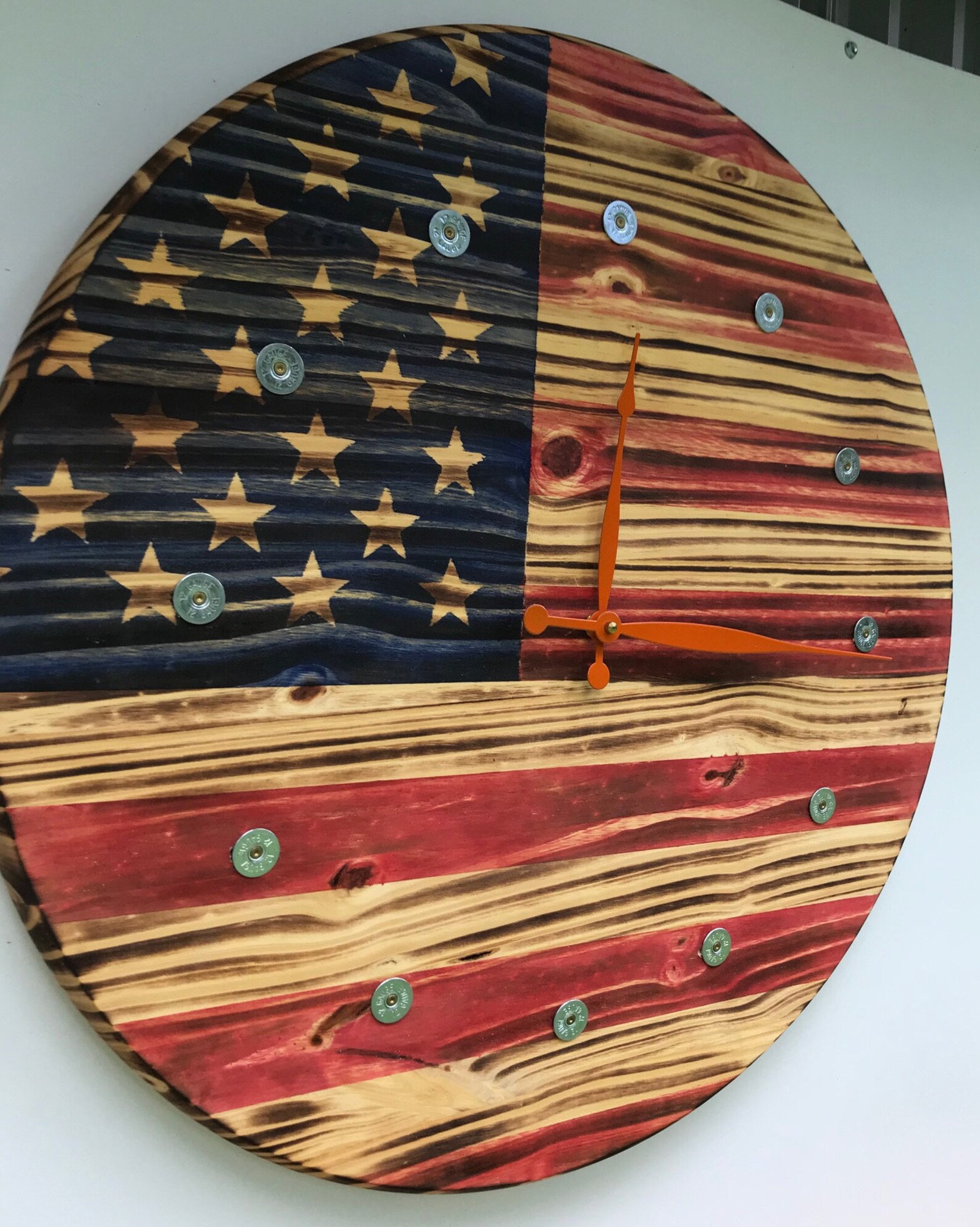 Rustic Wood American Flag Clock Wooden Clock Wall Clock Etsy