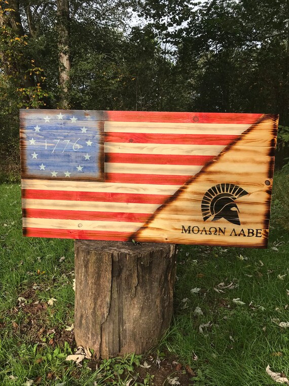 Molon Labe 1776 Rustic Wood American Flag Etsy