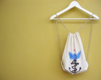 Backpack with seafaring serigraph