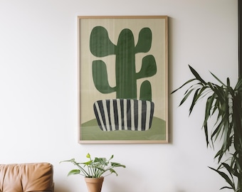 Saguaro Cactus Art Print: Botanical Green Desert Wall Decor
