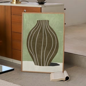 Impresión de jarrón abstracto, póster de jarrón, arte de pared en tonos tierra, impresiones en tonos tierra, arte de pared para sala de estar, decoración con estilo rural, arte de pared marrón y verde