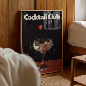 Cocktail Print, Cocktail Club Print, Bar Prints, Bar Cart Prints, Cocktail Photo Poster, Retro Cocktail Print, Cherry Red Wall Decor