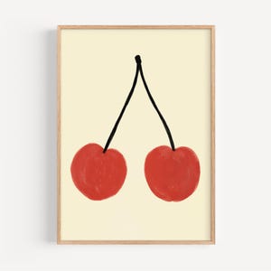 Cherry Print, Cherry Wall Art, Cherry Poster, Cherry Hand Drawn Illustration, Trendy Wall Art, Dopamine Decor, Kitchen Print