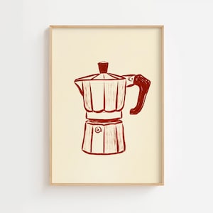 Coffee Print, Moka Pot Artwork, Coffee Maker Illustration, Espresso Print, Retro Kitchen Decor, Modern Cafe Drawing, Coffee Machine Wall Art
