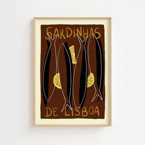 Lisbon sardines wall art, Sardinhas de Lisboa art print, Portuguese kitchen illustration, Mediterranean fish poster, Coastal food artwork