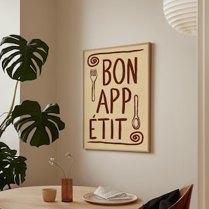 Bon Appetit Art, stampa alla moda per la cucina, poster Bon Appetit, arte murale con cibo e bevande, arte da cucina disegnata a mano, decorazione da parete per la sala da pranzo
