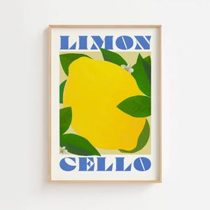 Limoncello Art Print, Italy Wall Art, Mediterranean Kitchen Wall Decor, Bright Yellow Poster, Lemon Illustration, Holiday Decor, Lemon Art