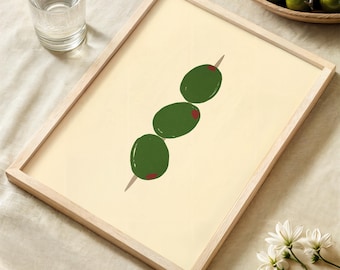 Green Olives Art Print: Minimalist Hand Drawn Illustration for Kitchen Wall Decor
