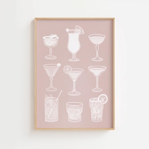 Cocktail Glasses Art Print: Minimalist Bar Cart Decor