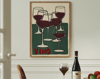Modern Vino Art Print: Red Wine Kitchen & Bar Decor
