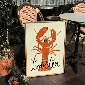 Lobster Art Print, Coastal Wall Art, Lobster Poster, Seafood Kitchen Art, Handdrawn Art Prints, Lobster Illustration, Lobster Wall Decor