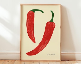 Chili Pepper Kitchen Print: Peppers Wall Art | Hand Drawn Kitchen Print