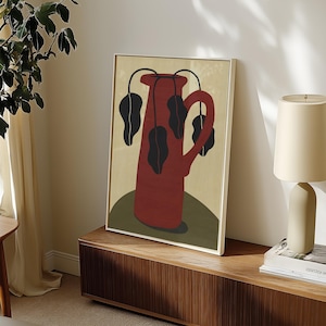 Botanical Vase Art Print: Earth Tone Still Life, Mid-Century Modern