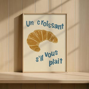 French Croissant Wall Art, Kitchen Poster, Parisian Café Print, Breakfast Food Illustration, Rustic French Bakery Wall Decor, Hand drawn art