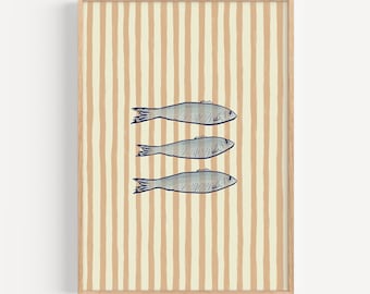 Sardine Kunstdruck: Fisch Illustration für die Küstenküche Wanddeko