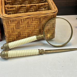 Vintage Magnifying Glass and Letter Opener Brass Desk Set Vintage Office Gift Vintage Study Decor Teacher Gift