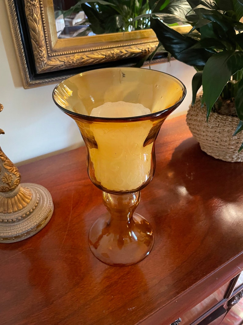 Amber Candle Holder for Pillar Candles Fluted Hurrican With Etsy