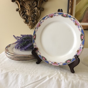 Set of Six French Dinner Plates Digoin Sarreguemines Antique Plates Six Porcelain Dinner Plates Nine Inch Vintage Dining Plates French China