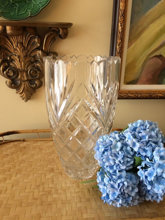 Large Irish Crystal Vase Ten Inches Tall Faceted Vase Flower Etsy