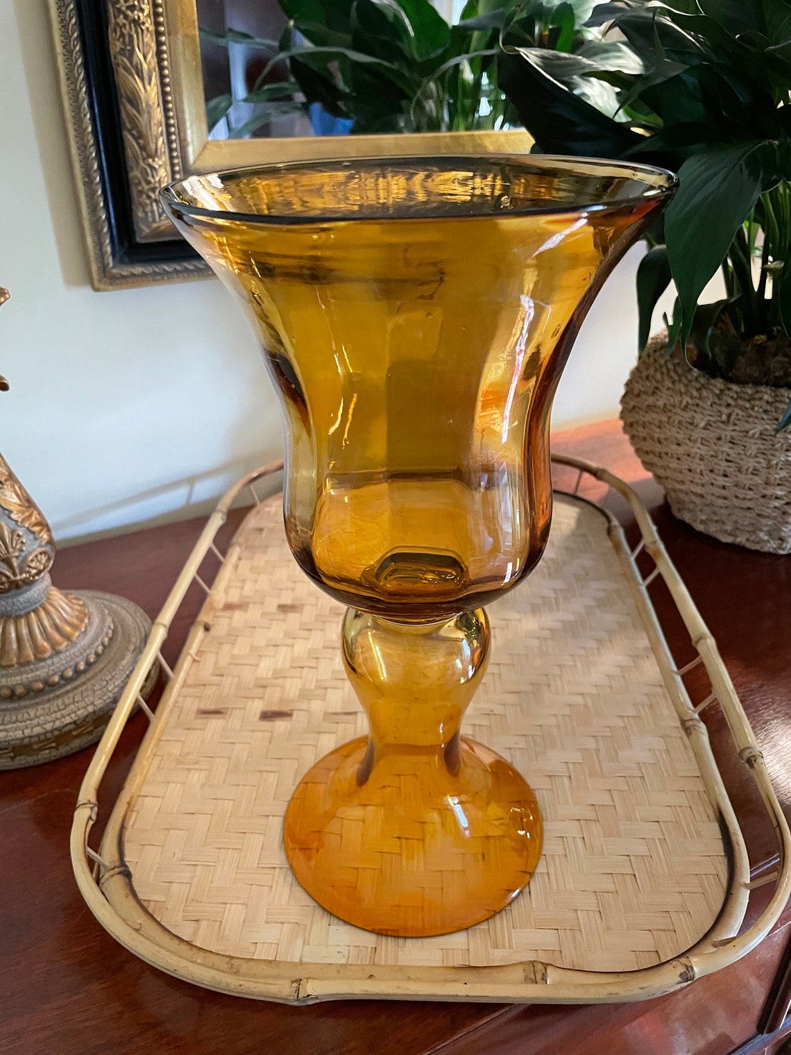 Amber Candle Holder for Pillar Candles Fluted Hurrican With Etsy