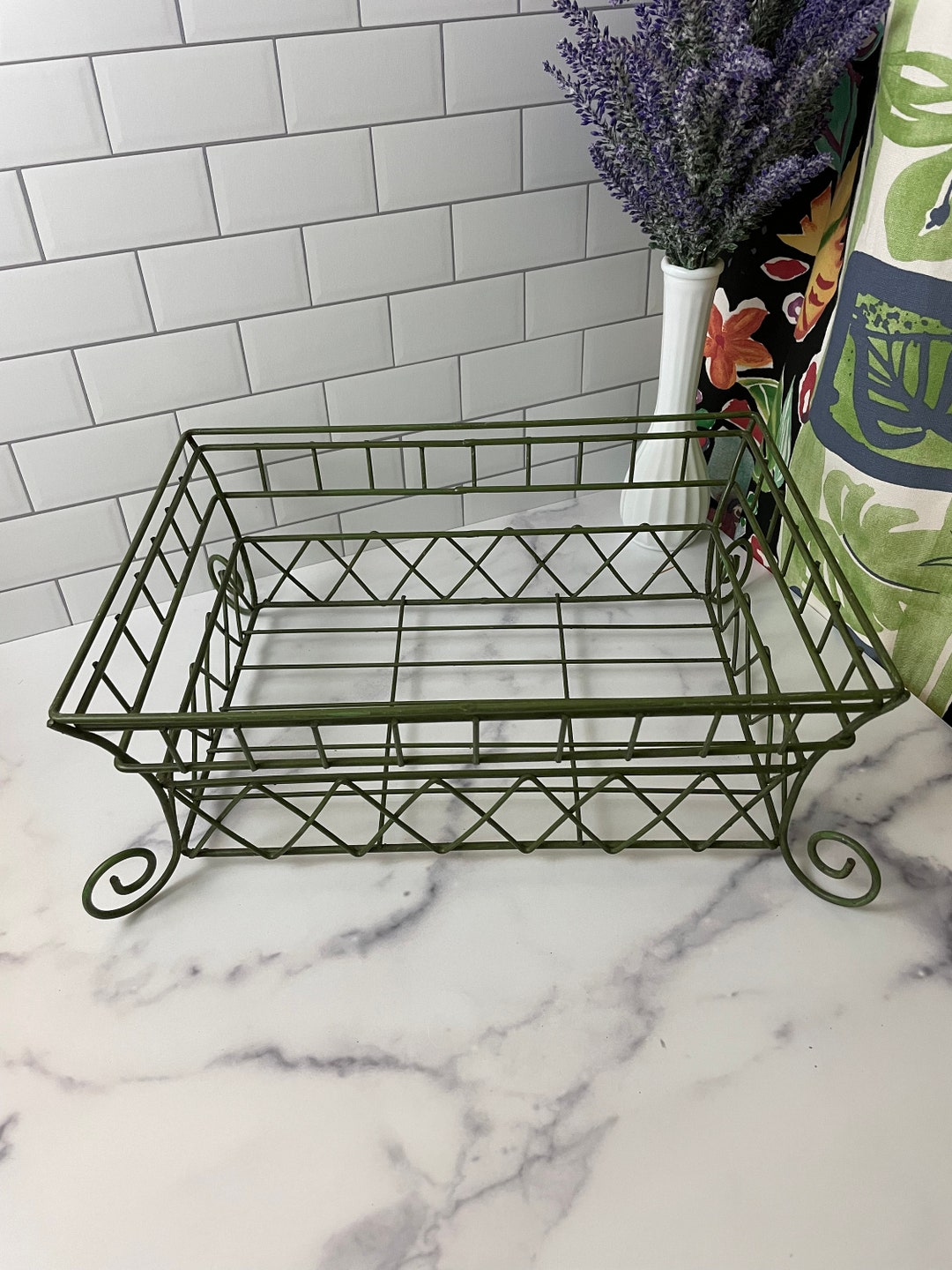 Vintage Green Wire Basket Flower Metal Basket Outdoor Green Basket