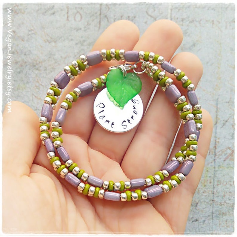 Plant Strong Vegan gift Vegan Bracelet Plant Based gift Veggie Vegan Jewellery Vegetarian Wrap Bracelet Herbivore Vegan Jewelry