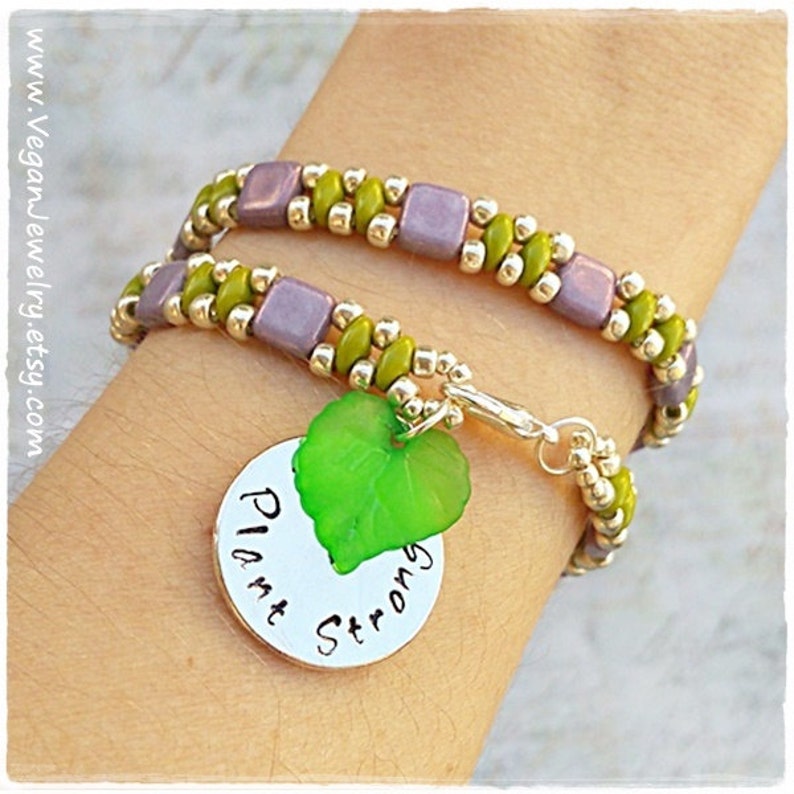Plant Strong Vegan gift Vegan Bracelet Plant Based gift Veggie Vegan Jewellery Vegetarian Wrap Bracelet Herbivore Vegan Jewelry