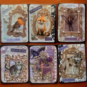12 Cartas Scrapbooking de Hechizo Felino Animales Hadas