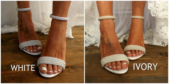Block Heel Wedding Ivory Leather 